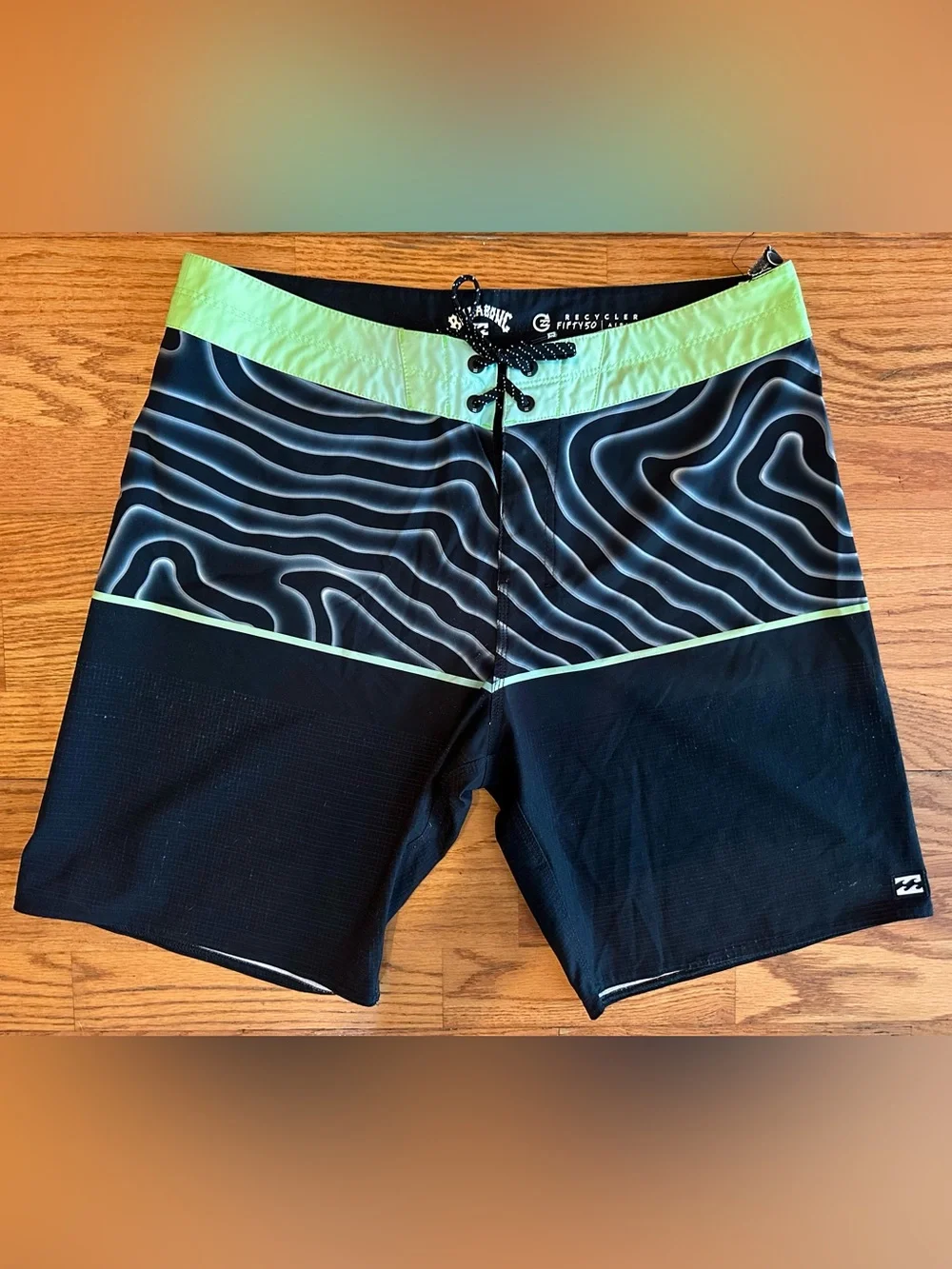 Billabong Black Swim Board Shorts with Neon Green Waistband